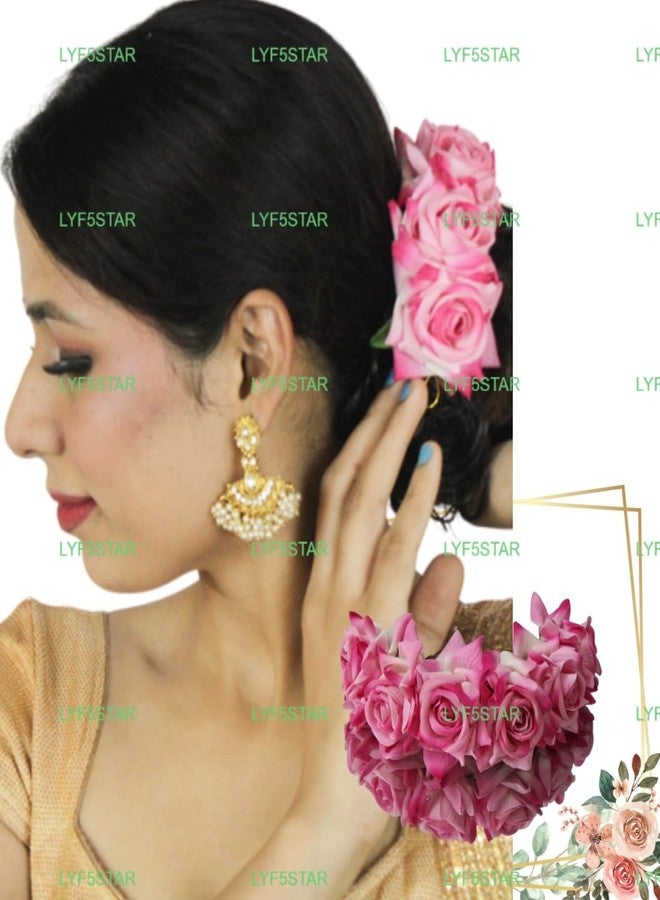 LYF5STAR Artificial Bridal Baby Pink Rose Flower Veni Gajra, Suitable For Women Girls Traditional Indian Wedding, Marriage and Engagement - Image 5
