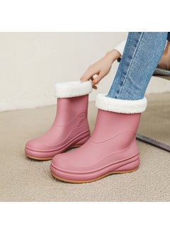 Generic Stylish Waterproof Womens Rain Boots Pink [plus cotton]] 