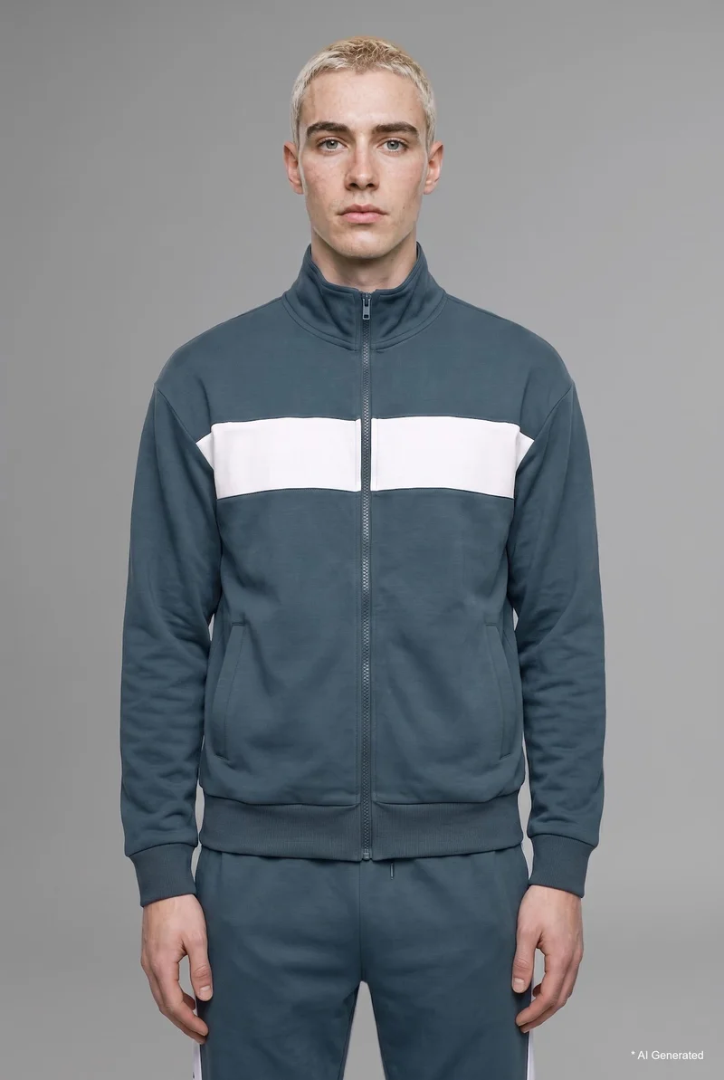 ديفاكتو Boxy Fit Polo Collar Zippered Striped Cardigan