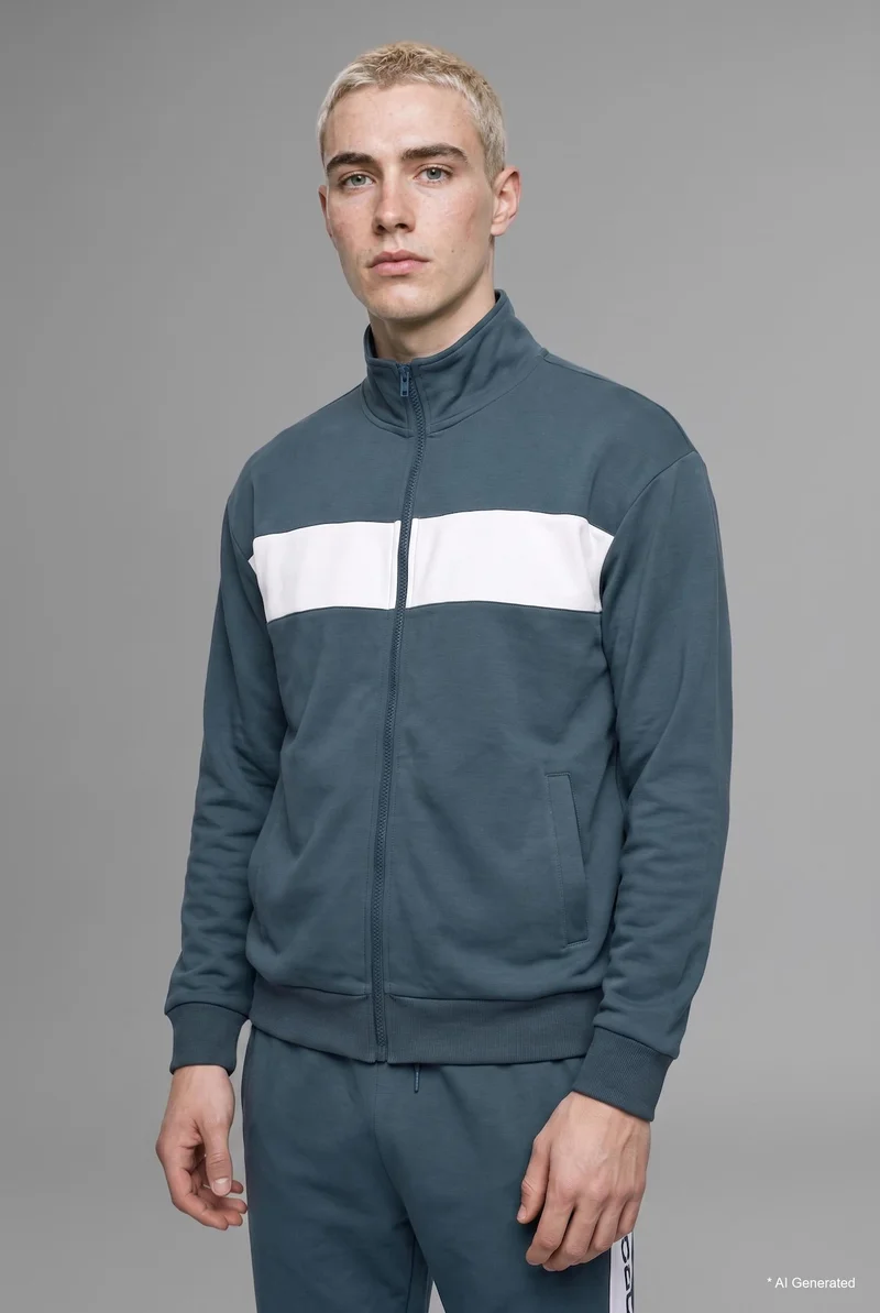 ديفاكتو Boxy Fit Polo Collar Zippered Striped Cardigan