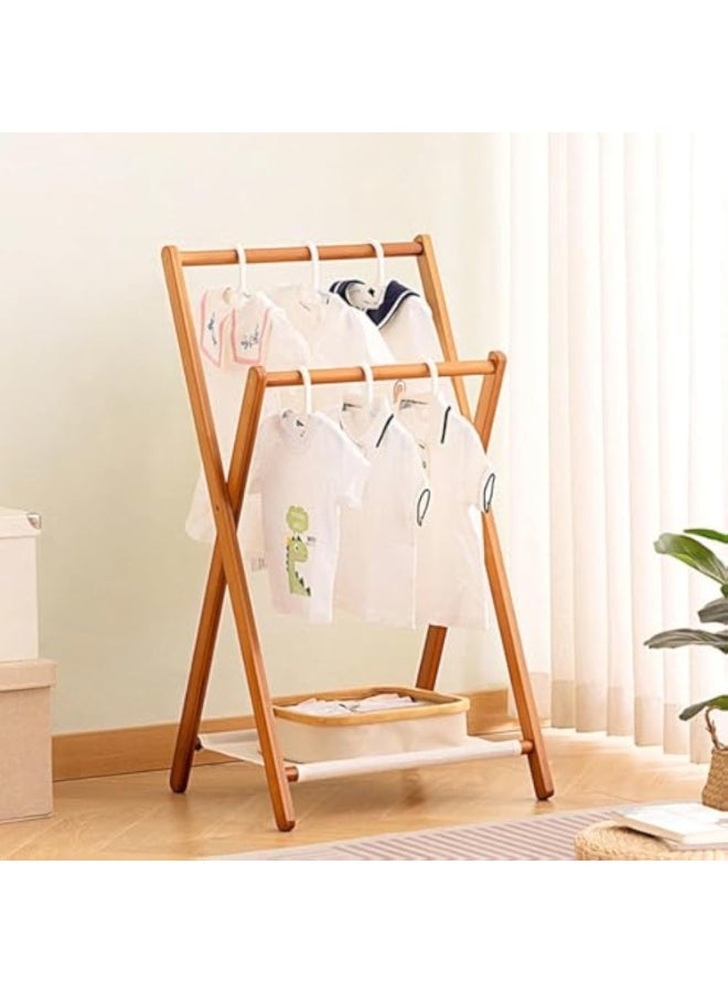 Arabest Foldable Bamboo Coat Rack with Double Rod, freestanding Clothes Drying Rack for Living Room, Bedroom, and Entryway - Image 1