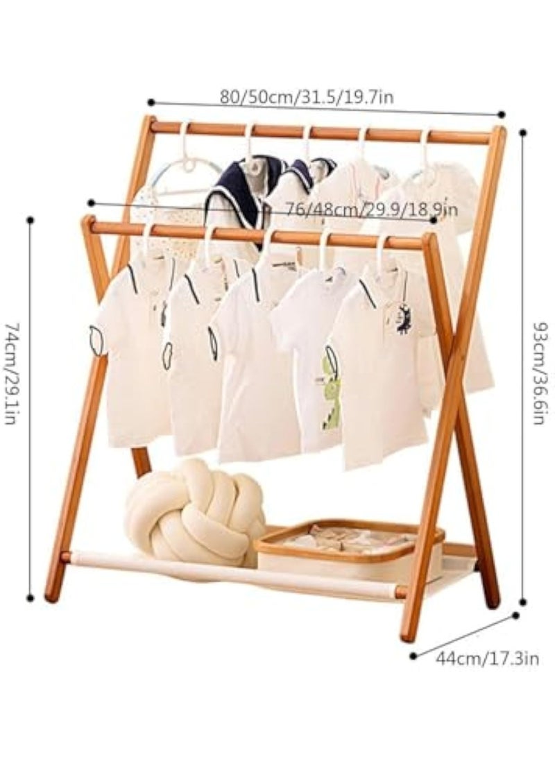 Arabest Foldable Bamboo Coat Rack with Double Rod, freestanding Clothes Drying Rack for Living Room, Bedroom, and Entryway - Image 2