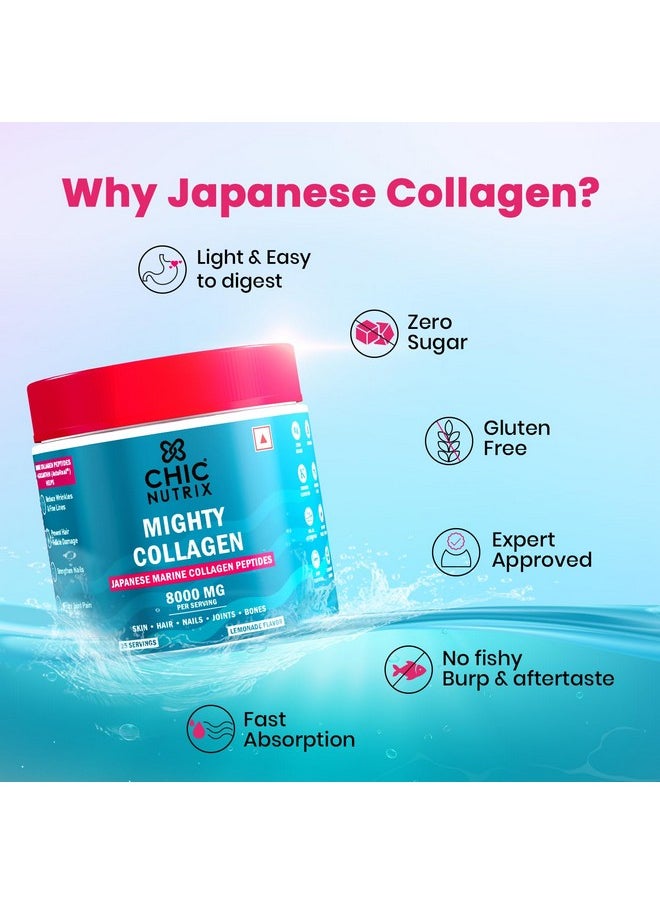 CHICNUTRIX - Marine Collagen - 8G Japanese Collagen Powder | 25 Servings | Anti-Ageing, Tight, Firm & Youthful Skin | Fast Absorption | Tasty Lemonade Flavour - Image 1