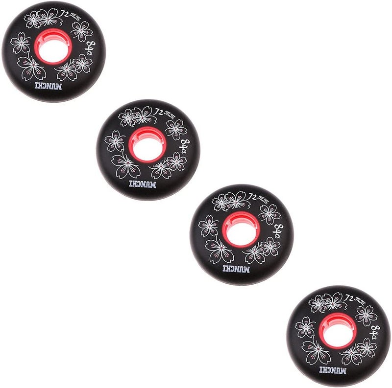 klarako 4 Pieces/Set Inline Skating Wheels Roller Hockey Replacement Wheel  84A, Black/Red, 72mm/76mm/80mm - Image 1