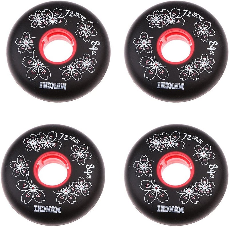 klarako 4 Pieces/Set Inline Skating Wheels Roller Hockey Replacement Wheel  84A, Black/Red, 72mm/76mm/80mm - Image 2