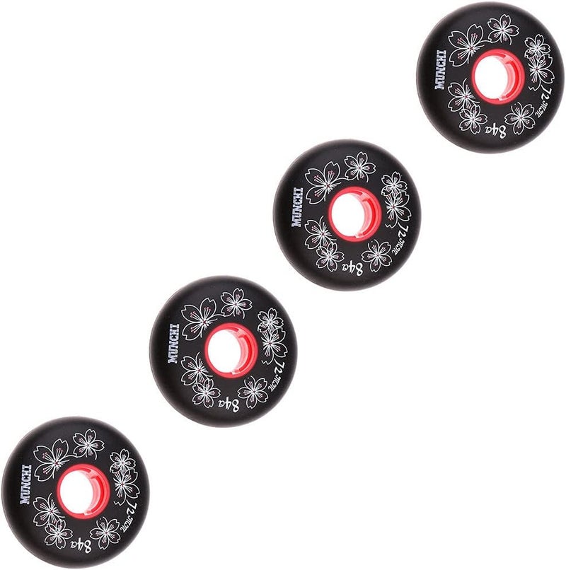 klarako 4 Pieces/Set Inline Skating Wheels Roller Hockey Replacement Wheel  84A, Black/Red, 72mm/76mm/80mm - Image 4