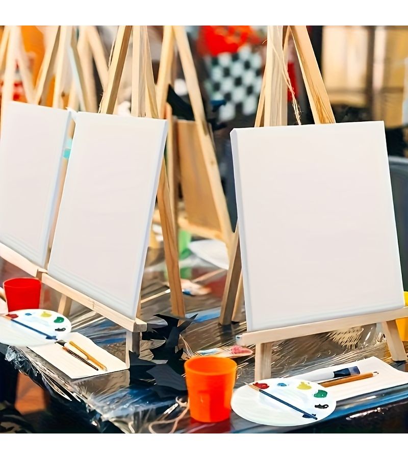لوحات فنية ممتازة من القماش مقاس 6 × 6 بوصة مع مجموعة حامل للرسم مكونة من 5 قطع - Image 5