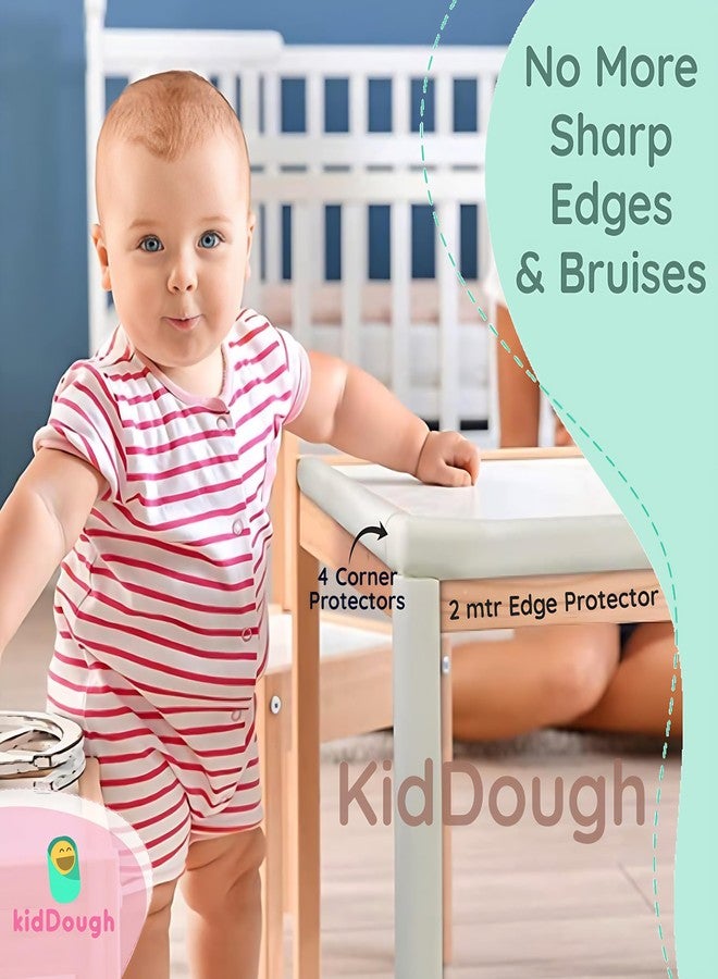 KidDough Baby Proofing Safety Strip, Furniture Edge and Corner Guard - 2 Meters White Edge Protector + 4 Corner Guards, Corner Protector for Sharp Edges, Baby Safety Products - Image 2