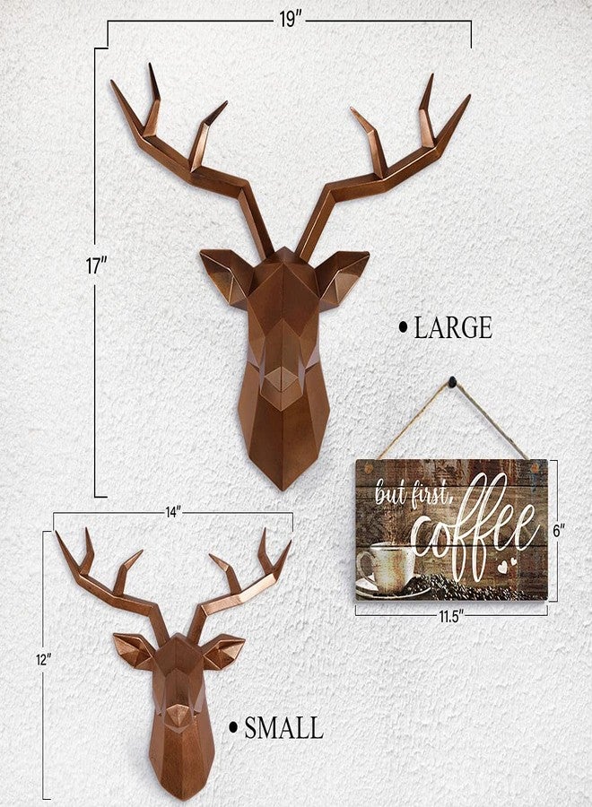 Keygift Deer Head Wall Decor Geometrical Antique Copper Deer Antlers Wall Sculpture Faux Taxidermy Resin Wall Animal Head 19x7x17 Inches - Image 2