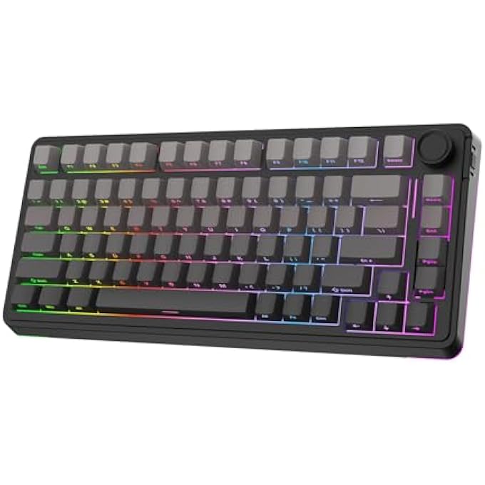 rayihni EA75 75% RGB GAMING MECHANICAL KEYBOARD, 2.4GHZ/TYPE-C/BT CREAMY WIRELESS KEYBOARD WITH KNOB, SHINE THROUGH PBT KEYCAPS, HOT SWAPPABLE FOR GAMERS(BLACK GRADIENT, REAPER SWITCH) - Image 1