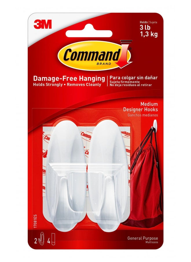 Command Command Medium Designer Hooks, White, 2-Hooks, Organize & Decorate Damage-Free  - Image 1