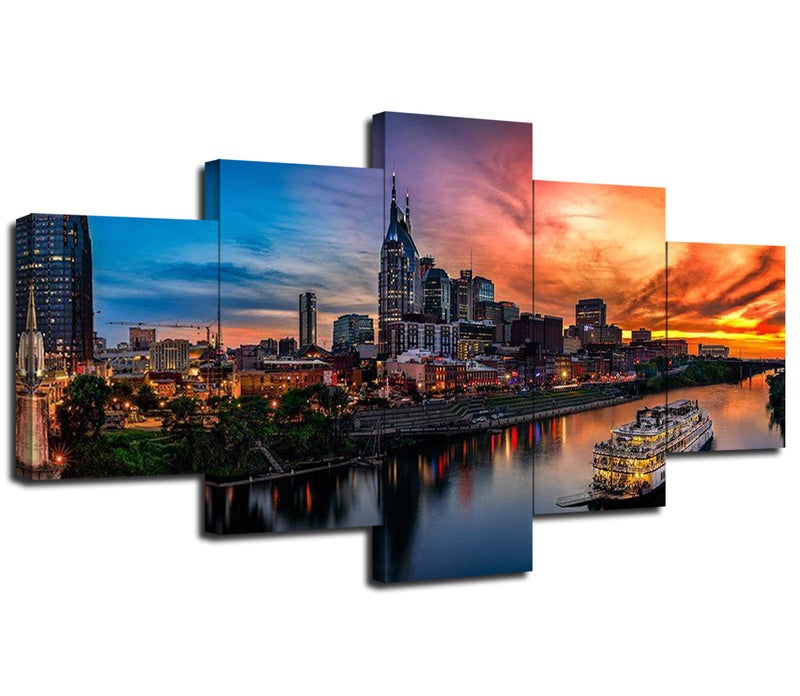 Artbrush Tower Nashville Wall Art Nashville Tennessee Art Wall Decor Nashville Skyline Picture Canvas Print Cumberland River Poster Framed Home Living Room Bedroom Decoration60Wx32H 