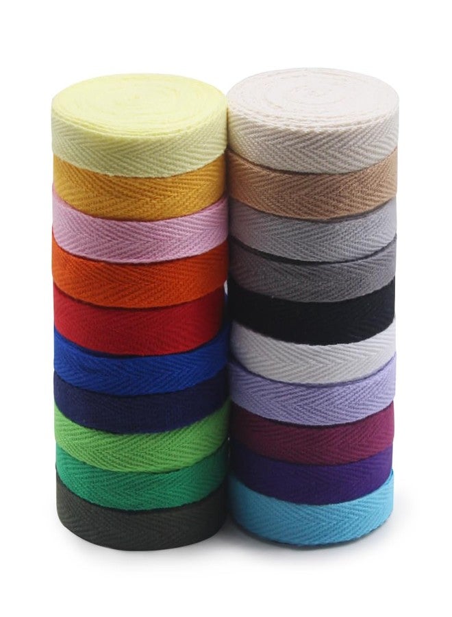SEMINI 21 Mixed Color 42 Yards Twill Cotton Ribbon Herringbone Bias Tape Natural Webbing Tape for Sewing Binding Gift Wrapping DIY Crafts Sewing Home Decoration (3/8inch(1cm)) - Image 1
