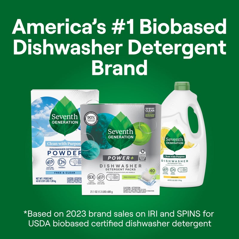 Seventh Generation Power Plus Dishwasher Detergent Packs Fresh Citrus scent for sparkling dishes Dishwasher tabs 40 count - Image 5