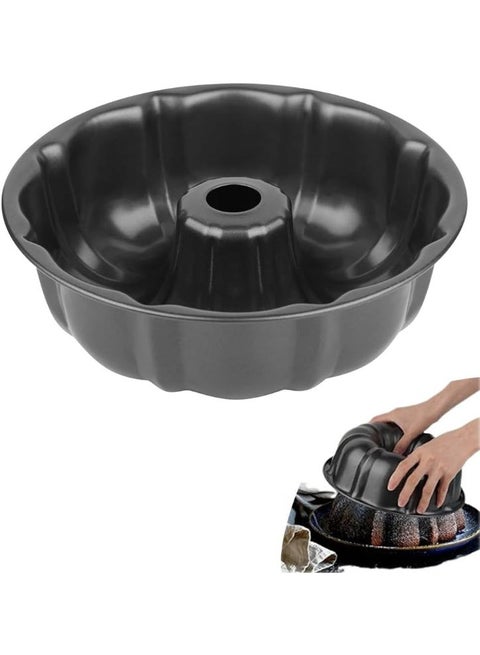Non-Stick Fluted Tube Cake Pan, Heavy Duty Carbon Steel Pound Cake Mold, for Jello, Gelatin, Chocoflan, Flan & More, Oven Safe, Easy Release (Grey)