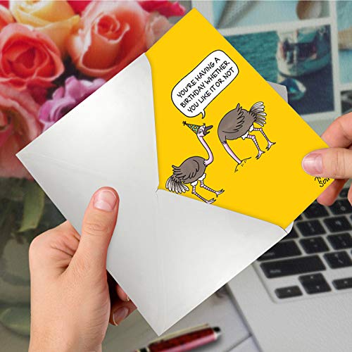NobleWorks - 1 Happy Birthday Cartoon Greeting Card - Funny Notecard with Envelope, Comic Stationery - Ostrich Party C6966BDG - Image 5