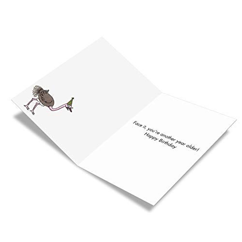 NobleWorks - 1 Happy Birthday Cartoon Greeting Card - Funny Notecard with Envelope, Comic Stationery - Ostrich Party C6966BDG - Image 2