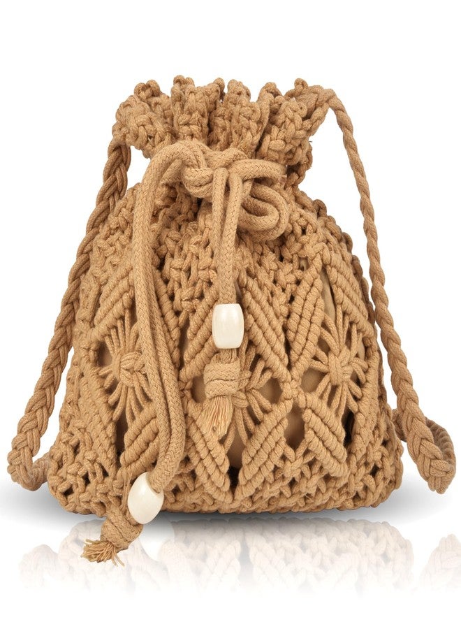 QZUnique Straw Bucket Bag for Women - Crochet Woven Boho handbag Beach Crossbody Purse Macrame Knitted Shoulder Clutch Summer Vacation - Image 1