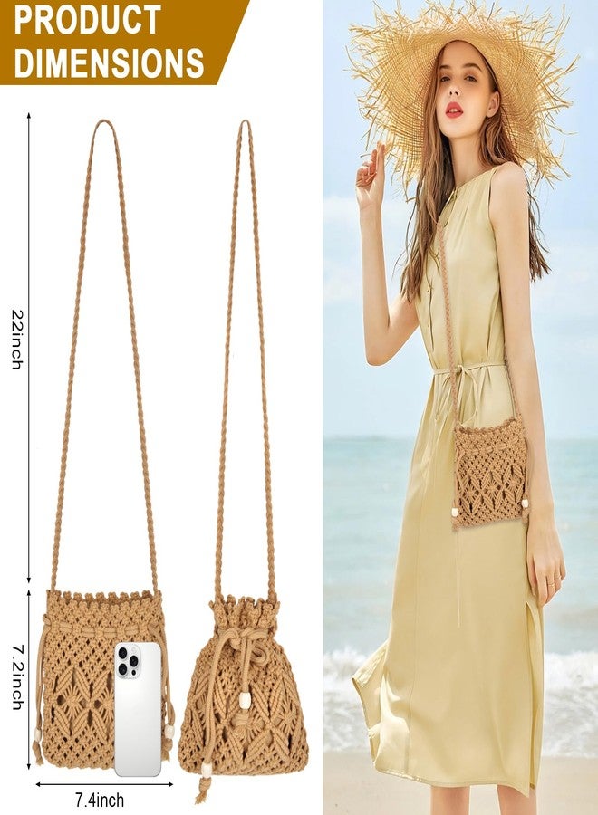 QZUnique Straw Bucket Bag for Women - Crochet Woven Boho handbag Beach Crossbody Purse Macrame Knitted Shoulder Clutch Summer Vacation - Image 2