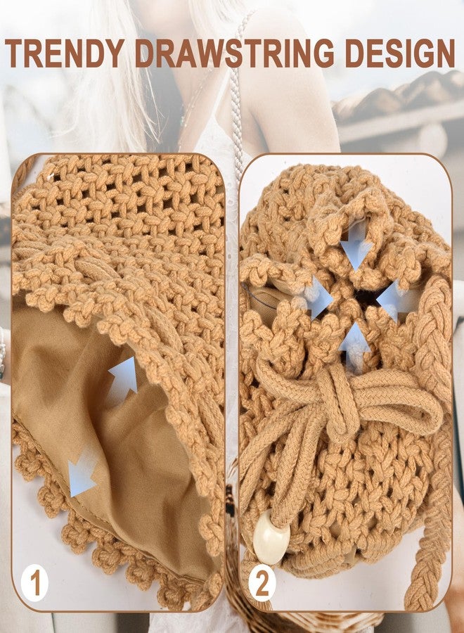 QZUnique Straw Bucket Bag for Women - Crochet Woven Boho handbag Beach Crossbody Purse Macrame Knitted Shoulder Clutch Summer Vacation - Image 3