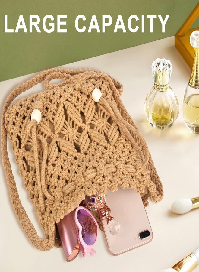 QZUnique Straw Bucket Bag for Women - Crochet Woven Boho handbag Beach Crossbody Purse Macrame Knitted Shoulder Clutch Summer Vacation - Image 5
