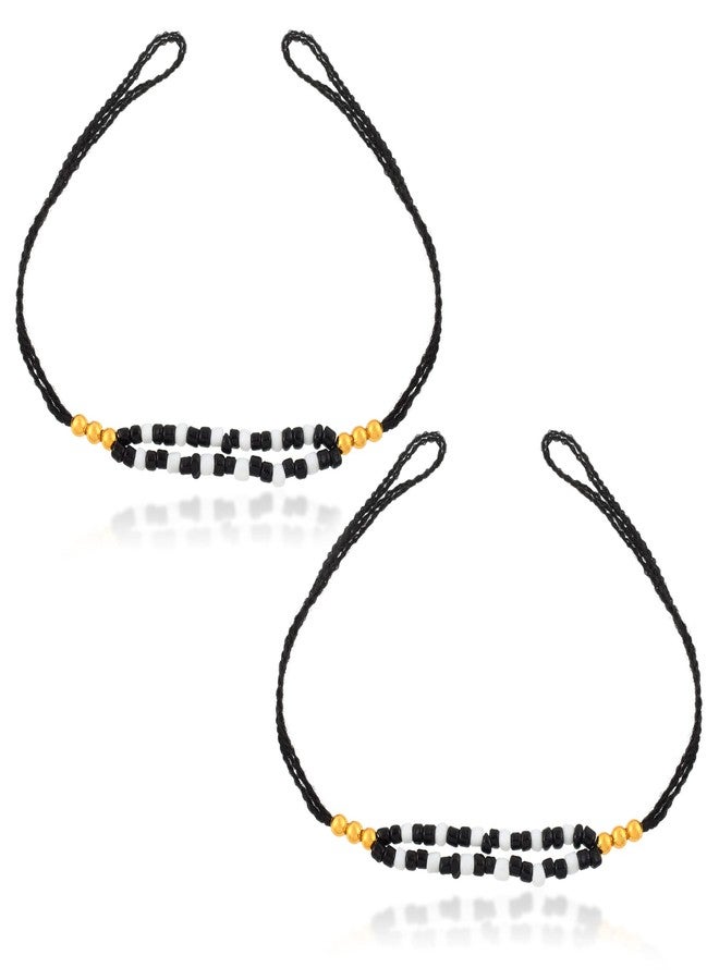 morir 3 Ball Beads Black White Gold Thread Nazariya Set Baby Bracelet For Baby Girl & Baby Boy to Protect from Evil Eye (0-12 months) - Image 1