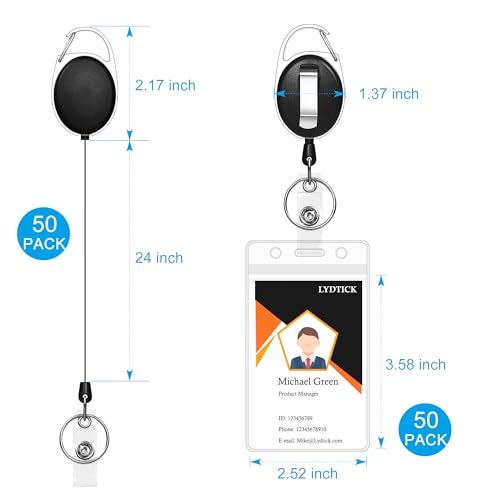 LYDTICK 100 Pcs Retractable Badge Reels & ID Badge Holder, Heavy Duty Badge Holder Clips Bulk ID Card Key Holders with Ring for Nurse Office Work Employee School Supplies - Image 2