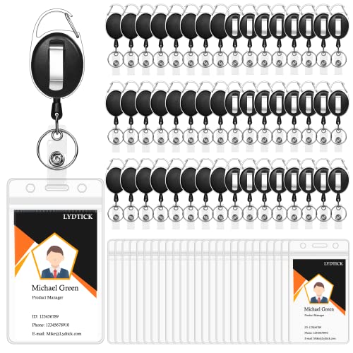 LYDTICK 100 Pcs Retractable Badge Reels & ID Badge Holder, Heavy Duty Badge Holder Clips Bulk ID Card Key Holders with Ring for Nurse Office Work Employee School Supplies - Image 1