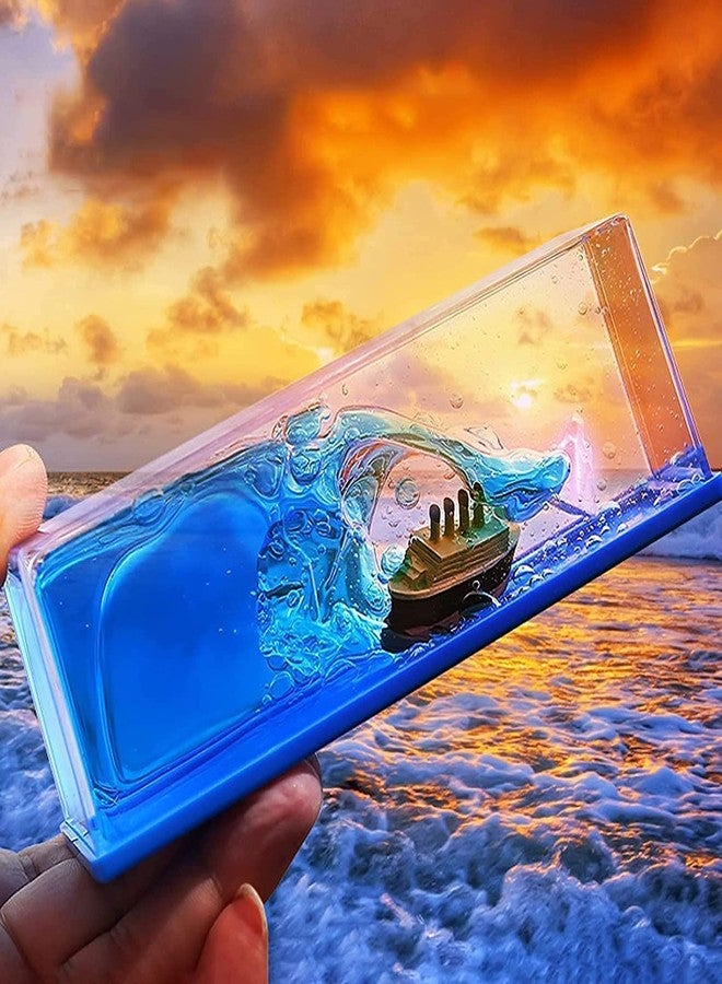 ASUVEK Liquid Wave Cruise Ship Decoration for car Dashboard Titanic Wave Cruise Ship Fluid Drift Floating Boat Wavy Boat in A Box, Unsinkable Titanic Toy Bedroom, Bathroom Play, Desk or Paperweight - Image 1