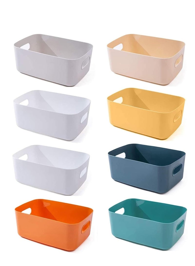 صندوق تخزين صغير، منظم خزانة سلة تخزين متين، سلال ألعاب، حاويات تخزين الطعام لتنظيم منظم سلة التخزين بمقابض، عبوة من 8 قطع - Image 1