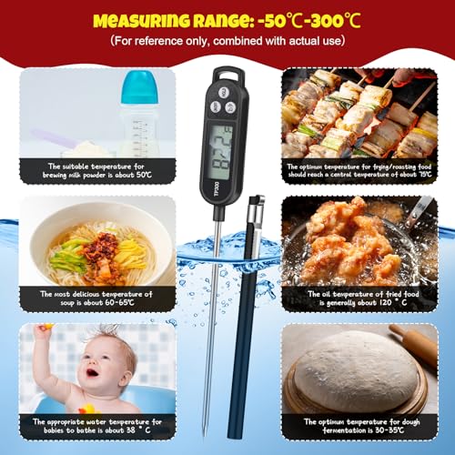 Copkim 6 Pcs Meat Food Thermometer Food with Probe Water Liquid Instant Read Digital Thermometer Kitchen Cooking Supplies for Cooking BBQ Milk Yogurt (Black,White,Red) - Image 5