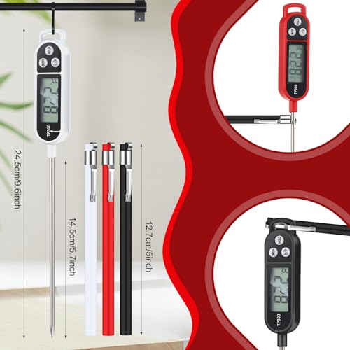 Copkim 6 Pcs Meat Food Thermometer Food with Probe Water Liquid Instant Read Digital Thermometer Kitchen Cooking Supplies for Cooking BBQ Milk Yogurt (Black,White,Red) - Image 2