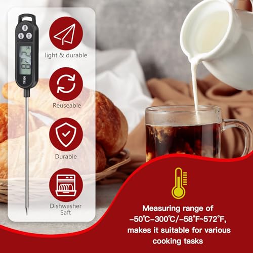 Copkim 6 Pcs Meat Food Thermometer Food with Probe Water Liquid Instant Read Digital Thermometer Kitchen Cooking Supplies for Cooking BBQ Milk Yogurt (Black,White,Red) - Image 3