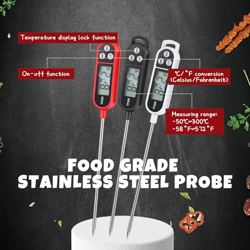 Copkim 6 Pcs Meat Food Thermometer Food with Probe Water Liquid Instant Read Digital Thermometer Kitchen Cooking Supplies for Cooking BBQ Milk Yogurt (Black,White,Red) - Image 4