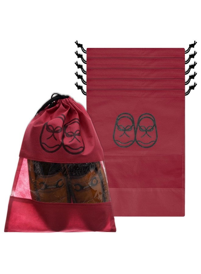 Kuber Industries Kuber Industries Shoe Cover | Non-woven Travel Shoe Storage Bags | Shoe Cover with Drawstring | Shoe Organizer with Clear window | Plain | Pack of 6 | Maroon - Image 1