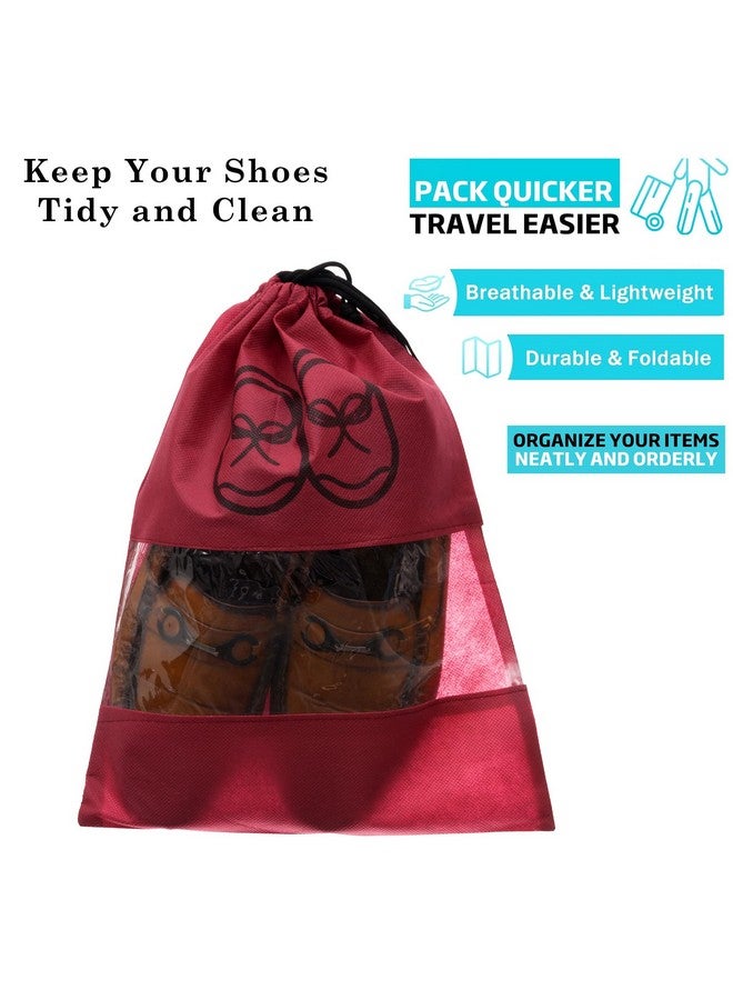 Kuber Industries Kuber Industries Shoe Cover | Non-woven Travel Shoe Storage Bags | Shoe Cover with Drawstring | Shoe Organizer with Clear window | Plain | Pack of 6 | Maroon - Image 2