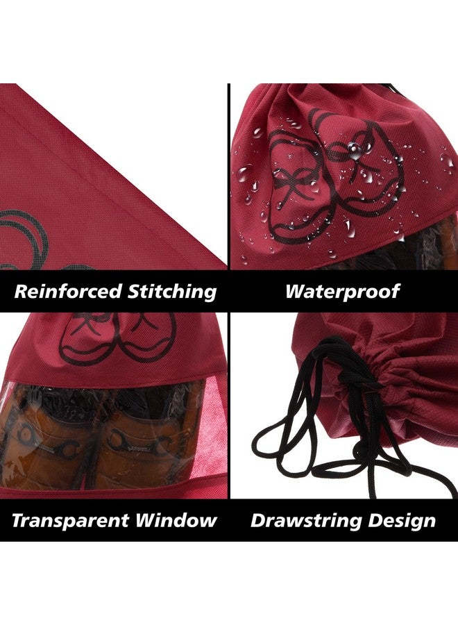 Kuber Industries Kuber Industries Shoe Cover | Non-woven Travel Shoe Storage Bags | Shoe Cover with Drawstring | Shoe Organizer with Clear window | Plain | Pack of 6 | Maroon - Image 4