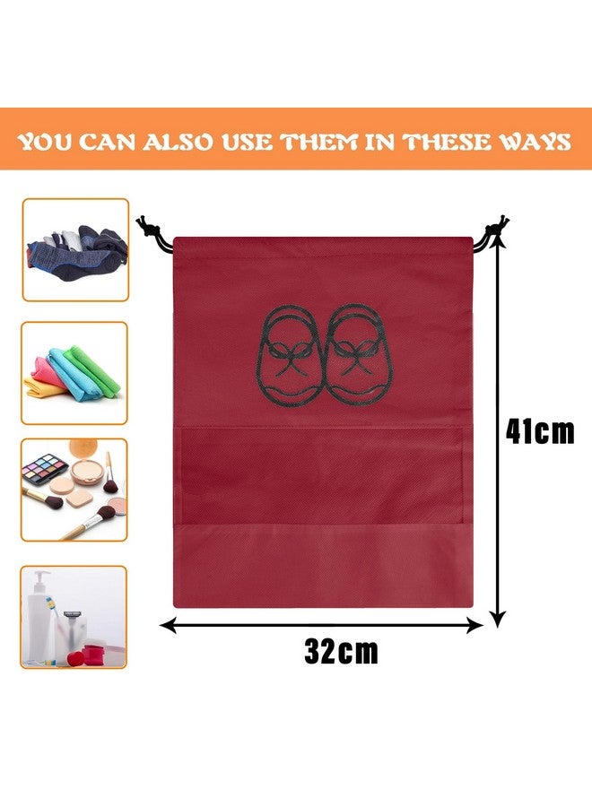 Kuber Industries Kuber Industries Shoe Cover | Non-woven Travel Shoe Storage Bags | Shoe Cover with Drawstring | Shoe Organizer with Clear window | Plain | Pack of 6 | Maroon - Image 3