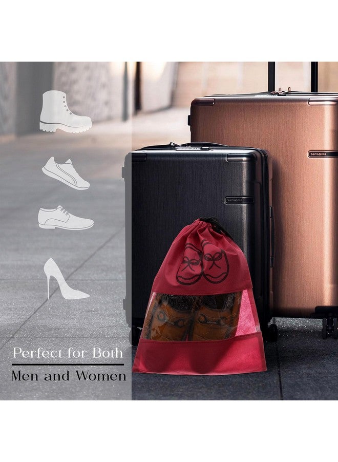Kuber Industries Kuber Industries Shoe Cover | Non-woven Travel Shoe Storage Bags | Shoe Cover with Drawstring | Shoe Organizer with Clear window | Plain | Pack of 6 | Maroon - Image 5