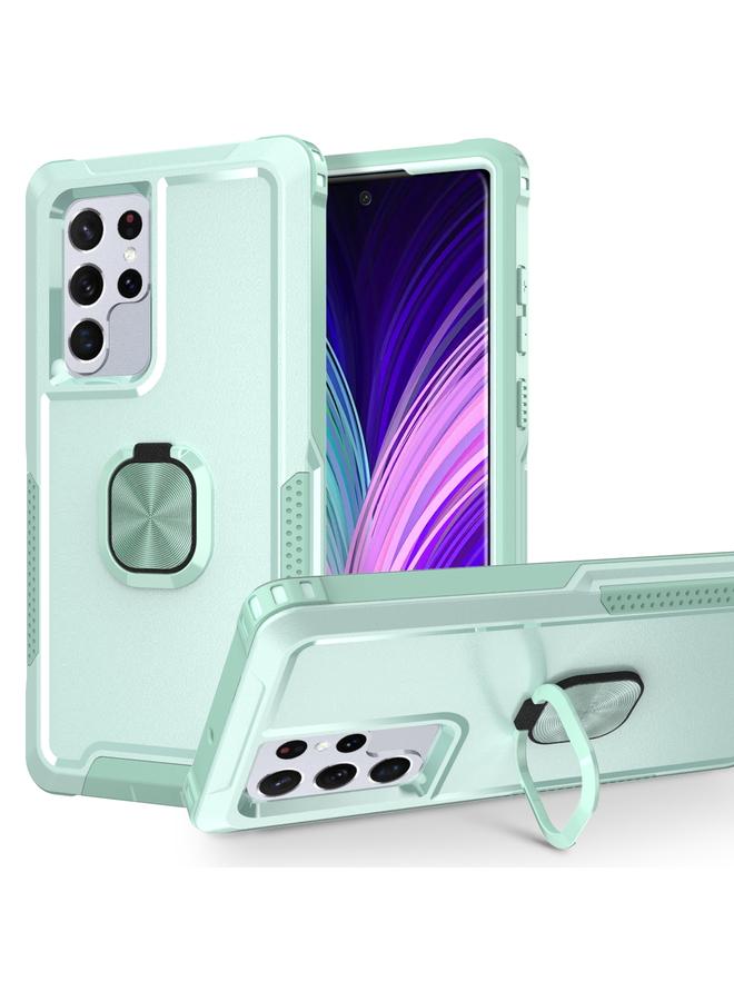 S-TOP Case For Samsung Galaxy S22 Ultra 5G 3 in 1 Ring Holder PC + TPU Phone Case - Image 1