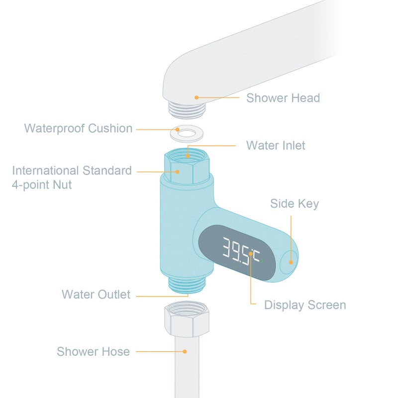 Water Thermometer Intelligent Water Temperature Meter Water Flow Power Thermometer 360° Rotating Digital Screen Thermometer Shower Bath Water Temperature Monitor - Image 2