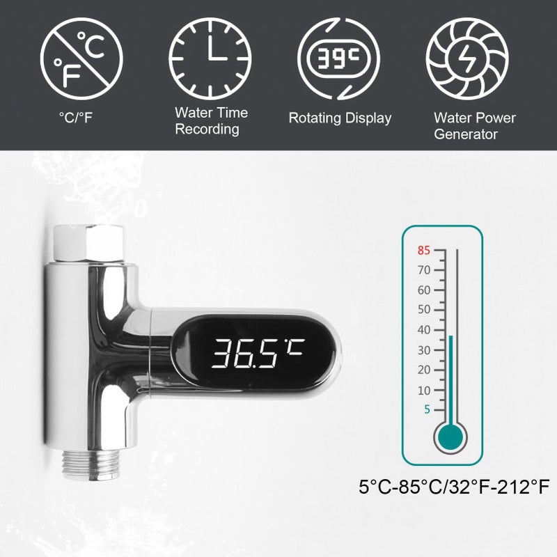 Water Thermometer Intelligent Water Temperature Meter Water Flow Power Thermometer 360° Rotating Digital Screen Thermometer Shower Bath Water Temperature Monitor - Image 5