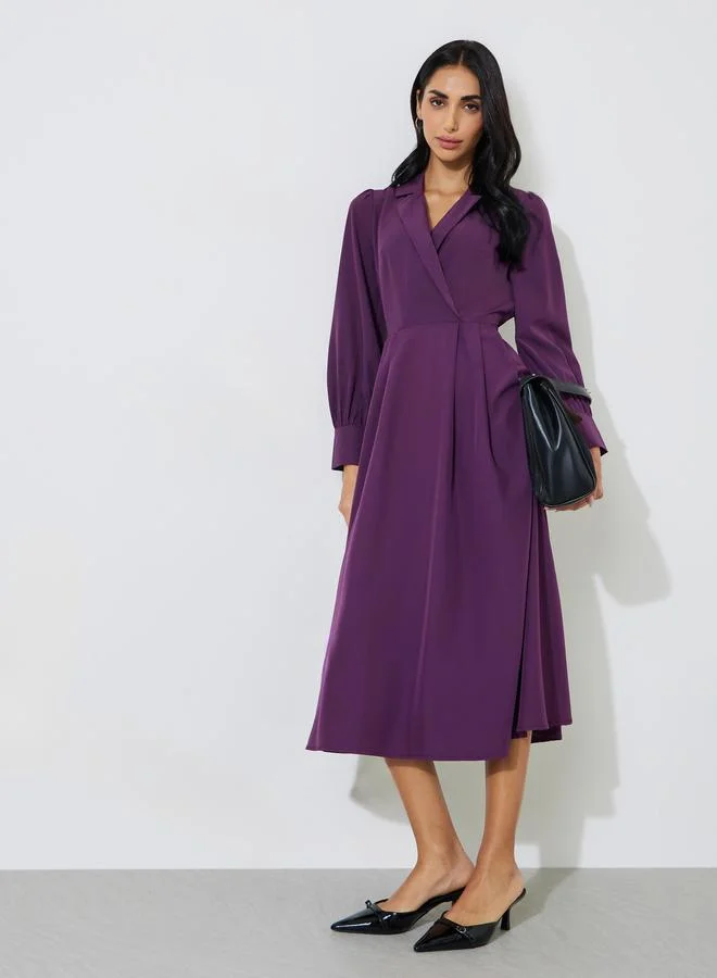 ستايلي Purple Long Sleeves Blazer Midi Dress