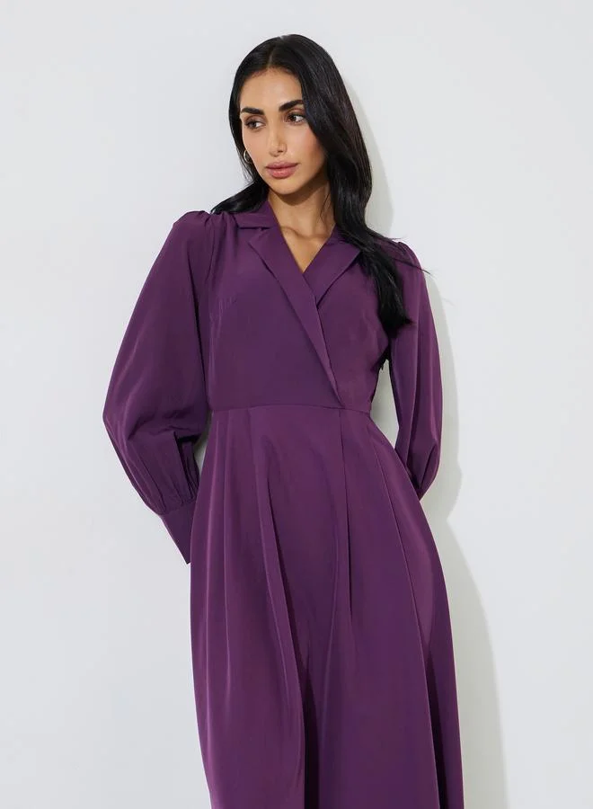 ستايلي Purple Long Sleeves Blazer Midi Dress