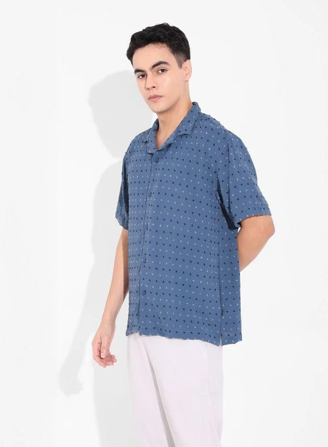 The Indian Garage Co Men Relaxed Fit Textured Cuban Collar Half Sleeves Shirt