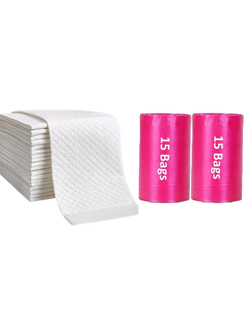 Cute 'n' Cuddle Cute 'n' Cuddle 30 Pcs Disposable Changing Mat White 60cmX45cm With 30 Disposable Scented bags Pink  - Image 1