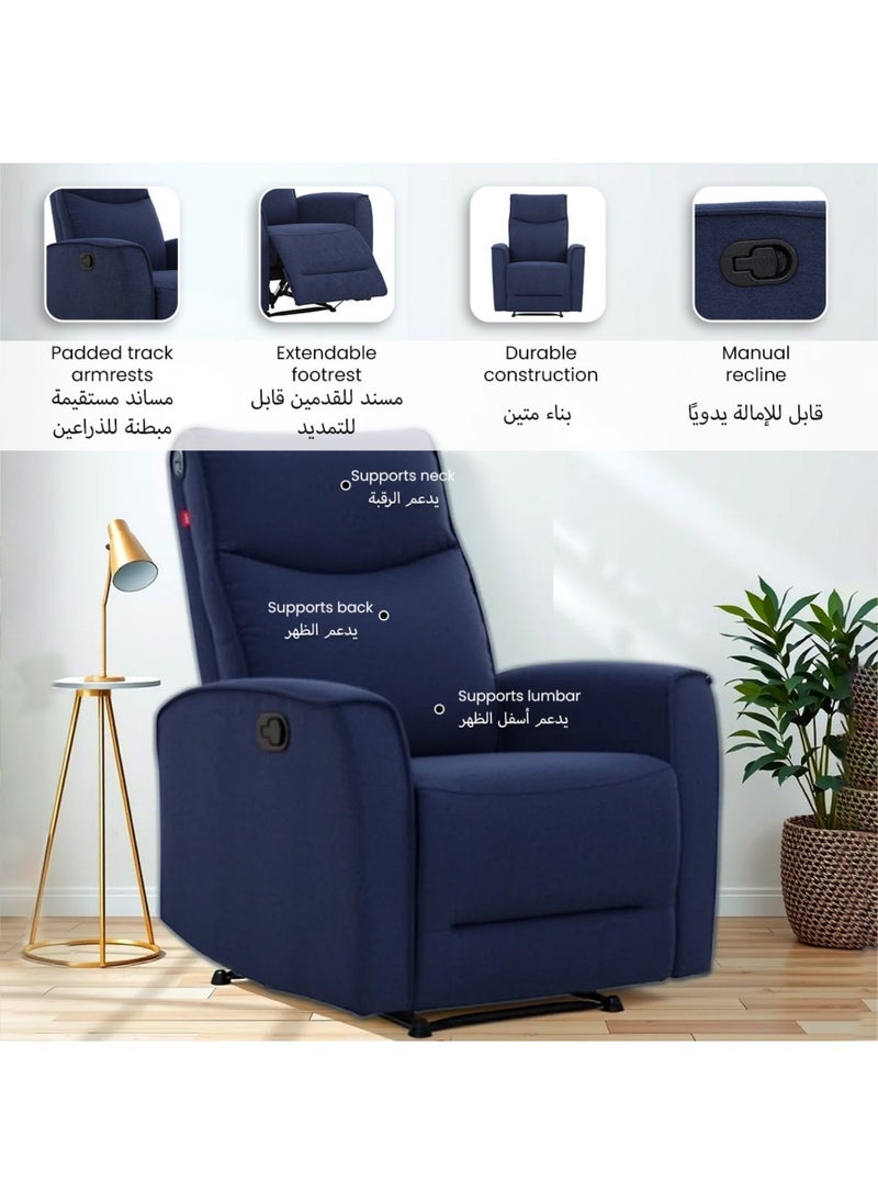 Micasa Durable High Quality Manual Recliner Chair Navy NV0112D  - Image 4