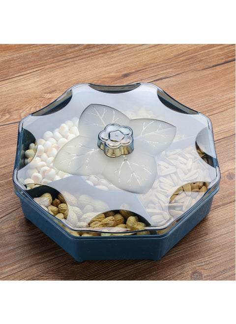 Separable Colored Flower Shaped Fruit Bowl Snacks Bowl, Candy and Nut Serving Container Appetizer Tray with Lid, 5 Compartment Plastic Food for Dried Fruits Nuts Candies Sweet Cookies, Blue