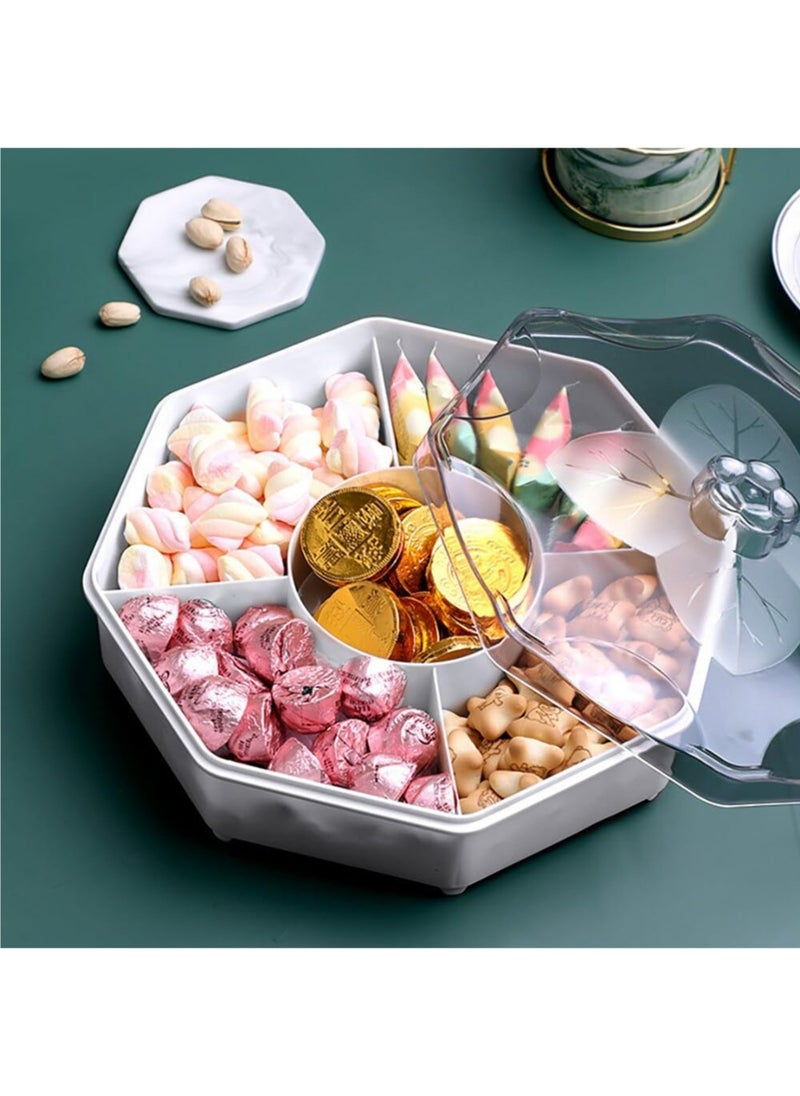 Separable Colored Flower Shaped Fruit Bowl Snacks Bowl, Candy and Nut Serving Container Appetizer Tray with Lid, 5 Compartment Plastic Food for Dried Fruits Nuts Candies Sweet Cookies, Blue