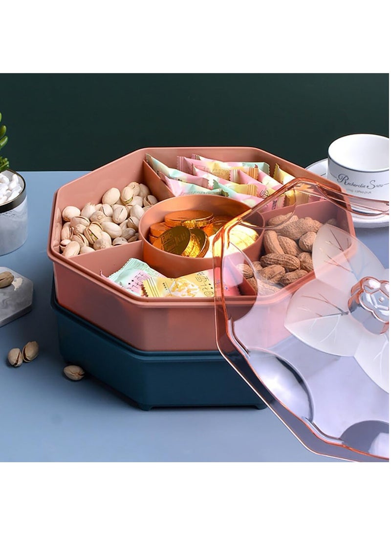 Separable Colored Flower Shaped Fruit Bowl Snacks Bowl, Candy and Nut Serving Container Appetizer Tray with Lid, 5 Compartment Plastic Food for Dried Fruits Nuts Candies Sweet Cookies, Blue